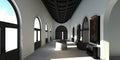 Slateveil Gallery entry hallway environment by Joseph Arzuaga of BRONXHILL with arched openings, vaulted ceiling, and controlled natural light