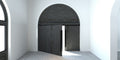 Still Gate entry door by Joseph Arzuaga of BRONXHILL with brushed oak panels and black metal handles